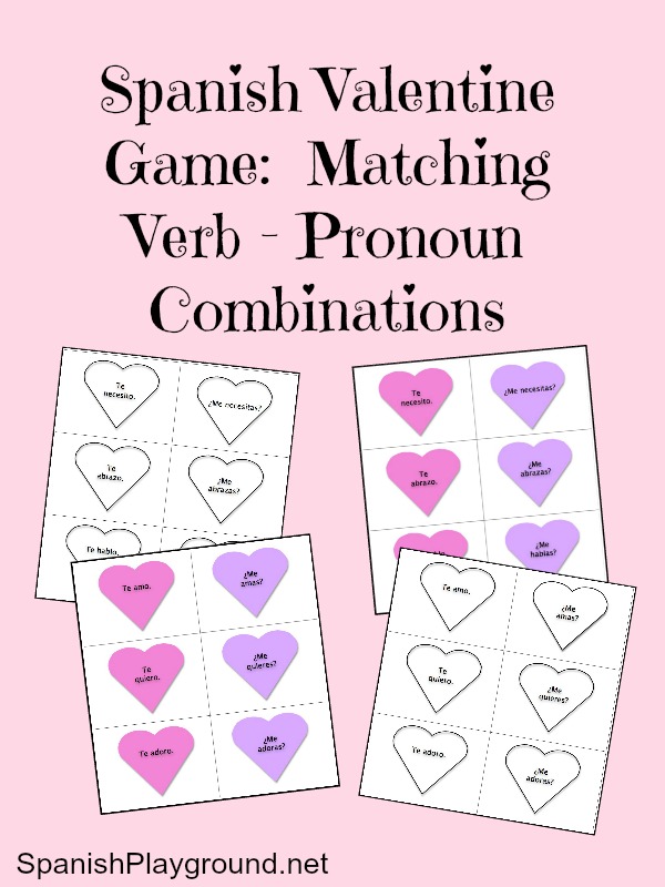 Image of Spanish Valentine's Day activities with verb and pronoun matching.