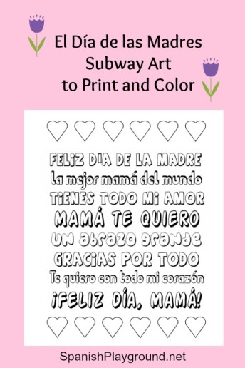 Mother's Day printable Spanish poster to color.