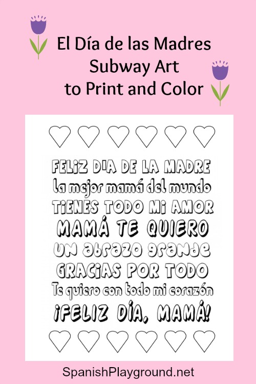 Mother's Day printable Spanish poster to color.