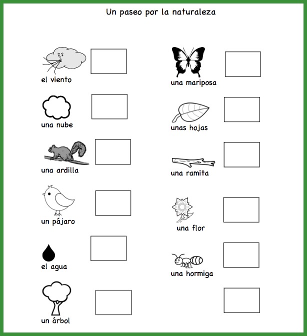 Take a Spanish nature walk with this check list of vocabulary for kids.
