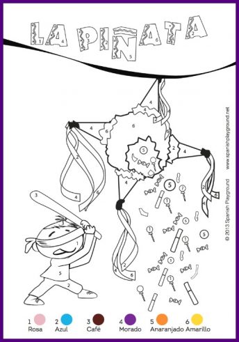 Kids learn vocabulary with these Christmas color-by-number pages in Spanish.