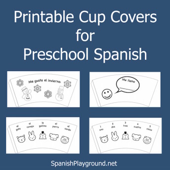 Preschool Spanish students color these cup covers as a language activity.