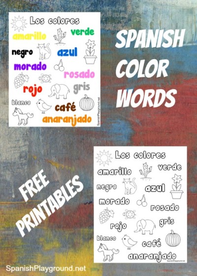Printable pages for kids to practice Spanish color words.
