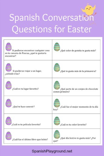 Spanish conversation questions to use with kids at Easter.
