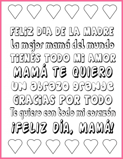 Mother's Day printable Spanish poster to color and use as a gift. 