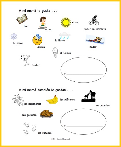A Spanish Mothers Day activity for practicing gustar.