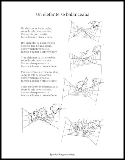 Printable lyrics for the Spanish children's song Un elefante se balanceaba.