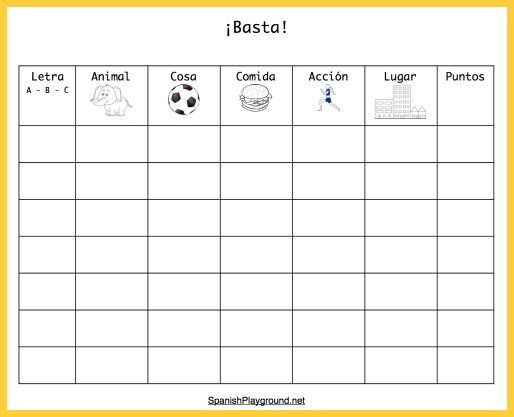 Printable Basta game boards for kids learnning Spanish. 