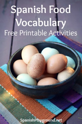 Free printable activities for children to practice Spanish food vocabulary.