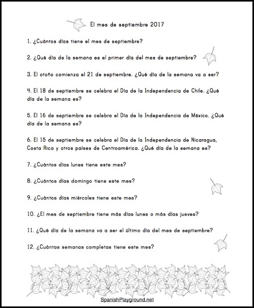Questions for kids to practice Spanish days of the week and reading. 