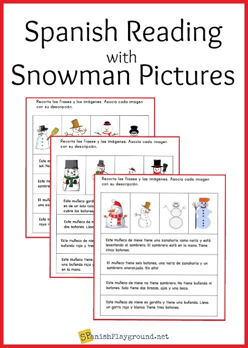 Practice body parts and clothes vocabulary by matching descriptions to pictures in this Spanish snowman activity.