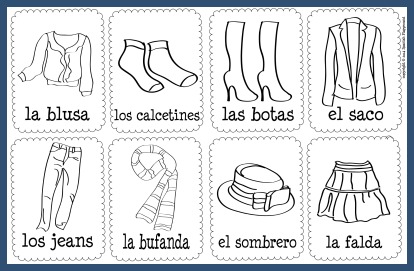 These Spanish vocabulary picture cards with clothing vocabulary can be used for games and activities. 