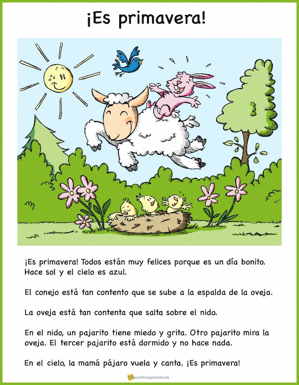 Kids learn seasonal vocabulary with this picture based Spanish reading for spring.