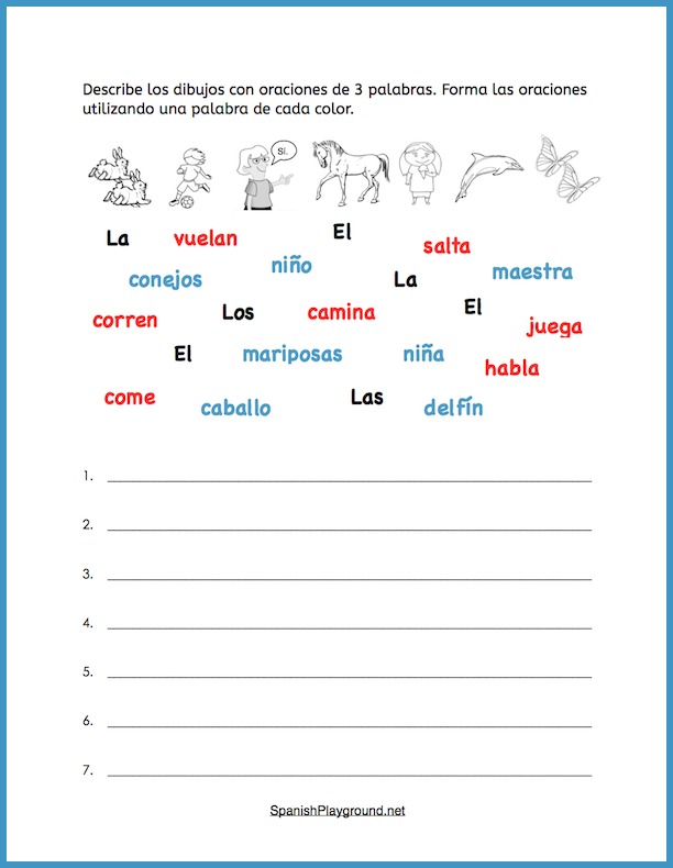 spanish sentence building 3 word sentences spanish playground