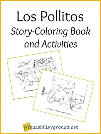 Image of two illustrations of the lyrics to Los Pollitos, a traditional Spanish song.
