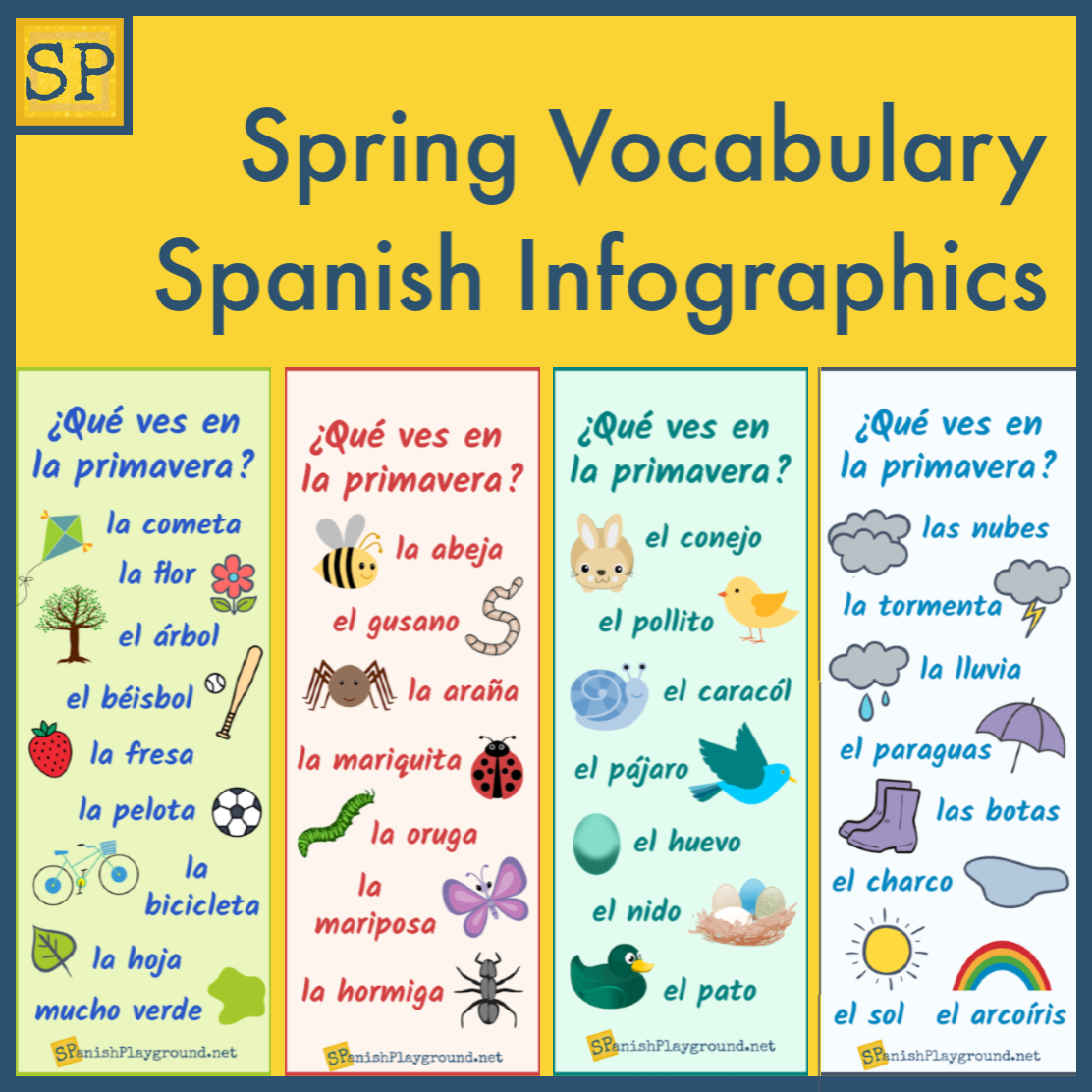 These are the four Spanish spring vocabulary infographics you can download.