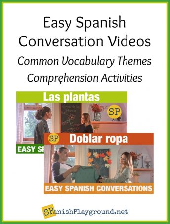 Image of scenes from two Spanish conversation videos with two actors in each scene.