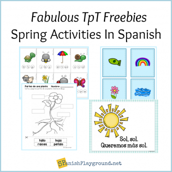 Image of vocabulary pictures in free spring printables in Spanish.