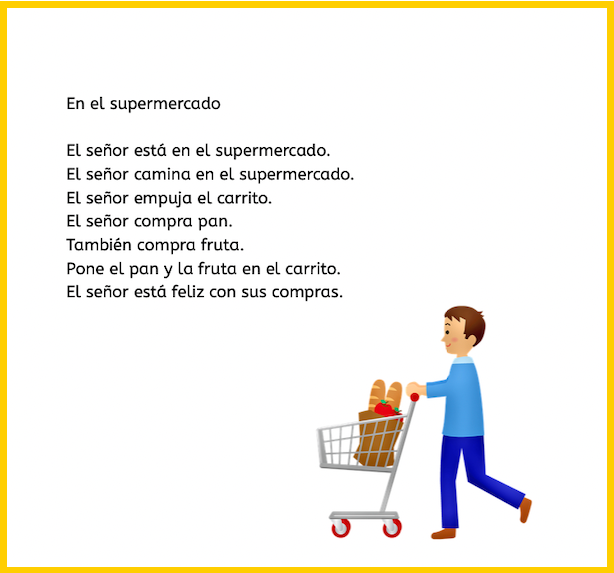 Image of the sentences used in one of the sets of Spanish fluency strips in paragraph form.