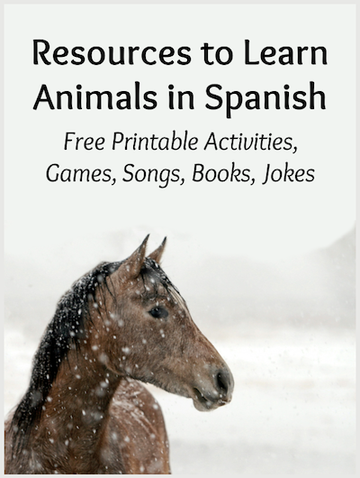 Lists types of resources available for learning animals in Spanish.