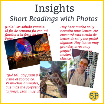 Image of short Spanish readings with photos to use with language learners.